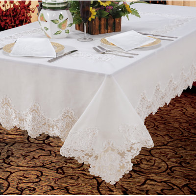 Lark Manor Gabin Vintage Lace Tablecloth Size: 84" L x 60" W, Colour: White