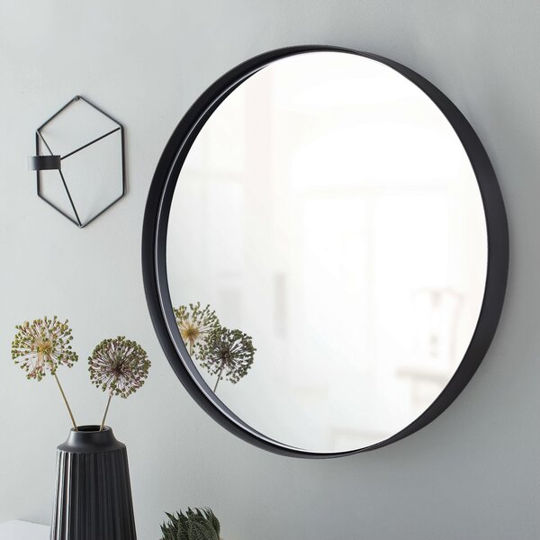 Round black frame wall mounted circle shape mirror vintage art deco style vanity 