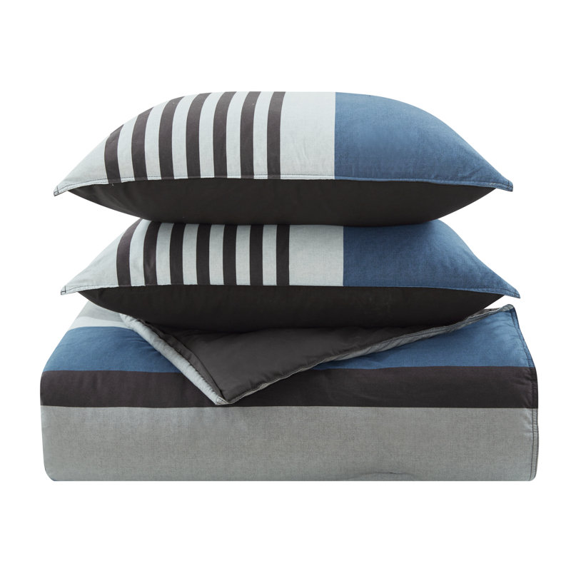 Nautica Rendon Cotton Reversible Blue Comforter Set Size: Full/Queen Comforter + 2 Standard Shams