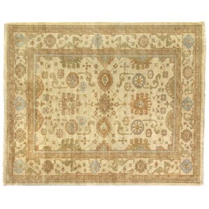 Oushak Hand-Knotted Wool Light Gold/Silver Area Rug