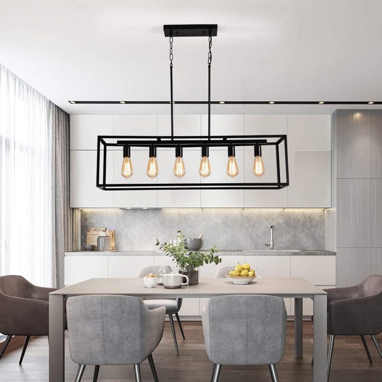 17 Stories 6 Light Rectangle Chandelier,black Metal Linear Modern ...