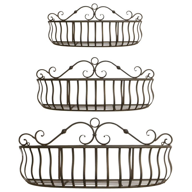 Gracie Oaks 3 Piece Scrolled Metal Wall Hanging Basket Wall Decor