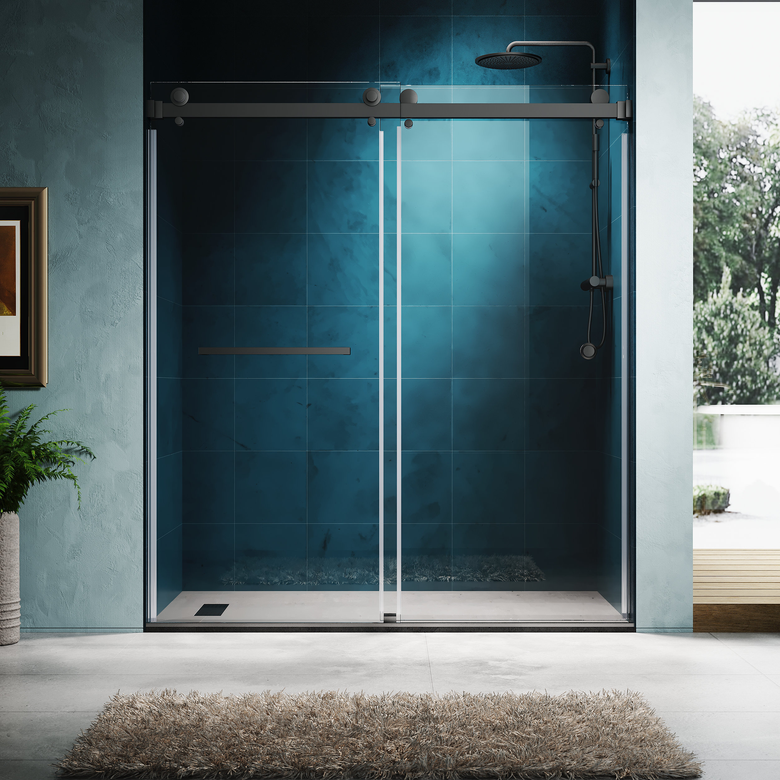 Unikoo 56"60" W X 72" H Double Sliding Frameless Shower Door & Reviews