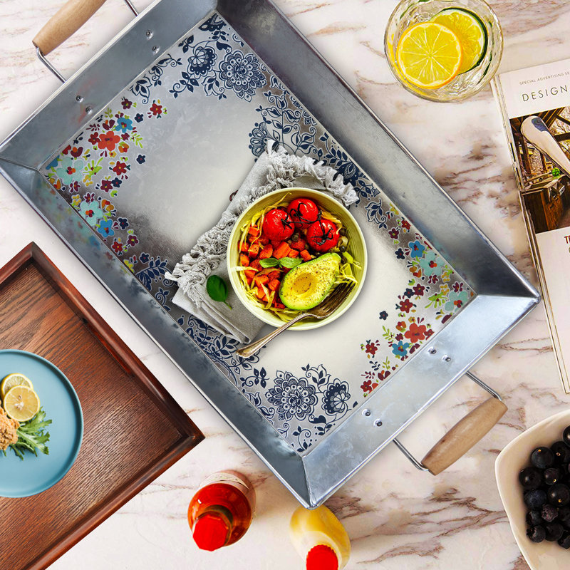 Ebern Designs Kinclair Urban Market Life On The Farm Galvanized Metal Serving Tray Wayfair