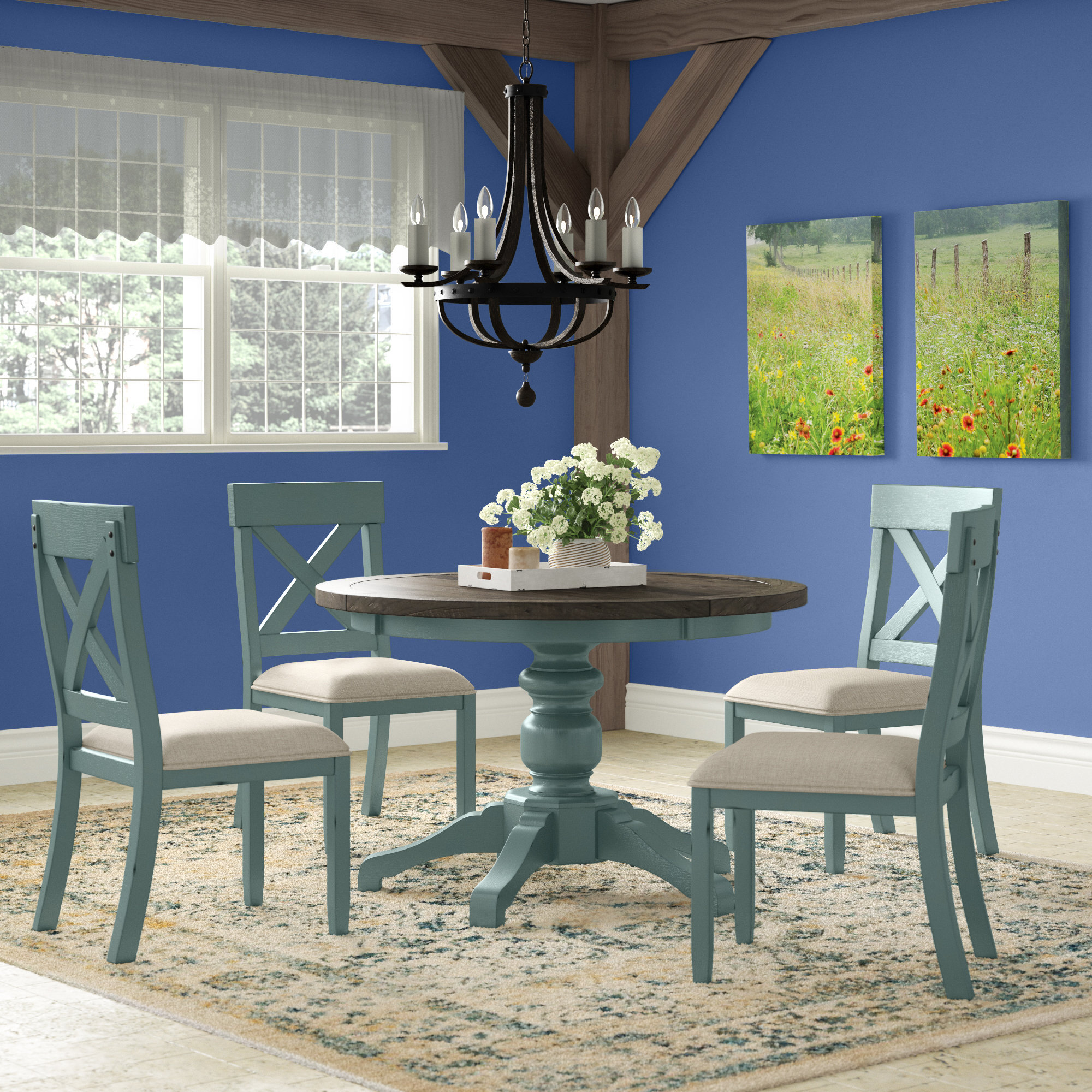 blue dining table set