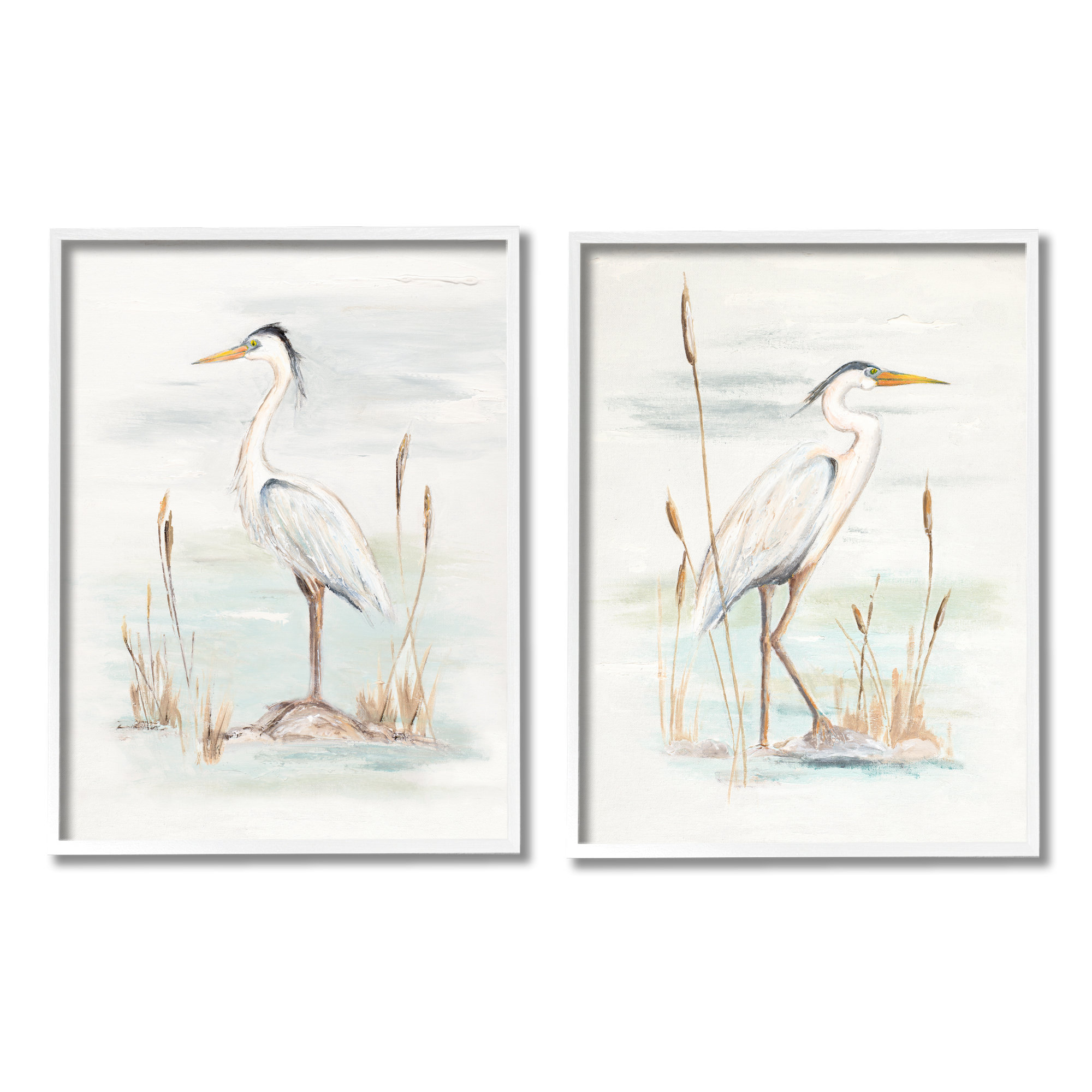 Stupell Industries Elegant Heron Birds Cattails Plants In Water by - 2 ...