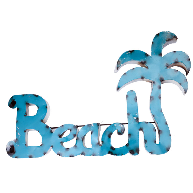 Myamigosimports Small Beach Palm Tree Recycled Metal Sign Wall