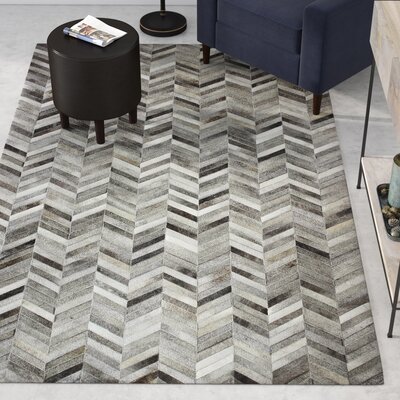 Trent Austin Design Wright Cowhide Handwoven Flatweave Gray Area