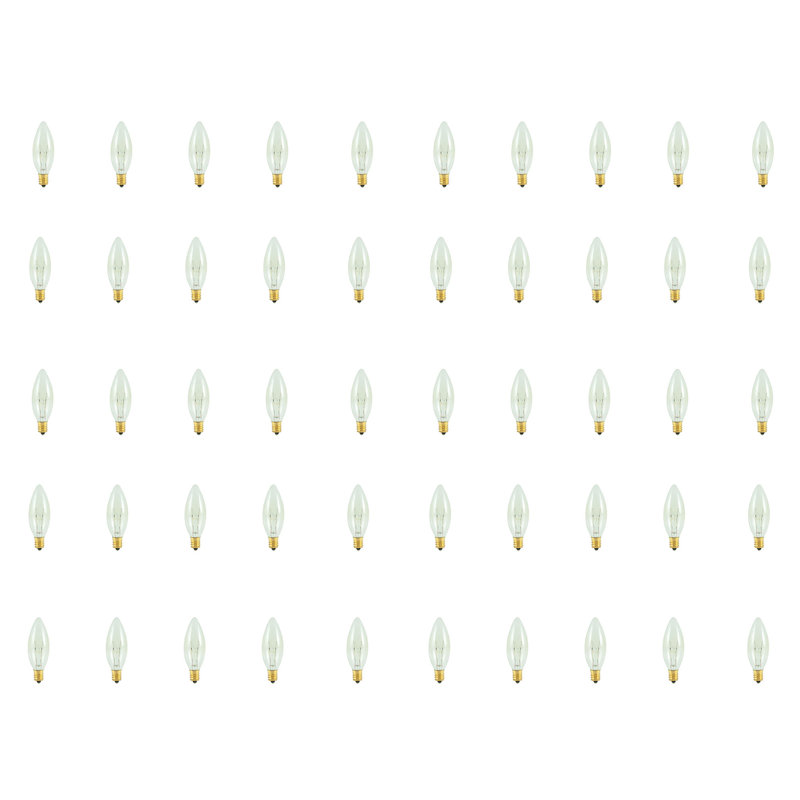 40 Watt, B8 Incandescent Dimmable Candle Light Bulb, Warm White (2700K) E12/Candelabra Base