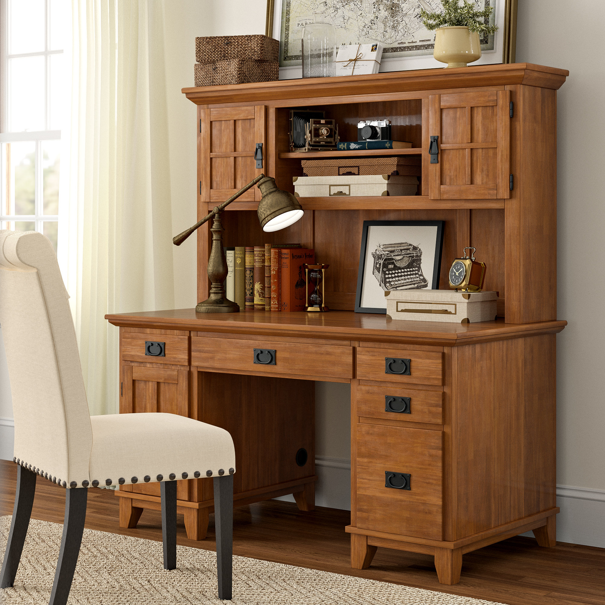 Three Posts Ferryhill Pedestal Computer Desk With Hutch Reviews