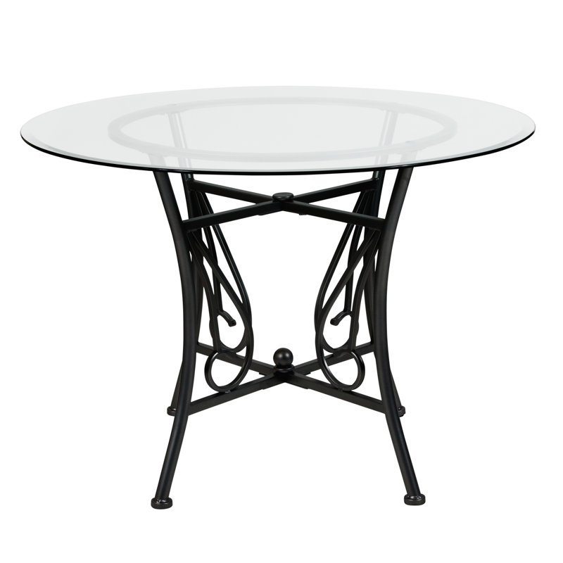 (INCOMPLETE JUST GLASS)) Corkey North 42'' Round Glass Dining Table with Curl Accent Matte Metal Frame Color: Black/Clear, Size: 29" H x 48" L x 48" W