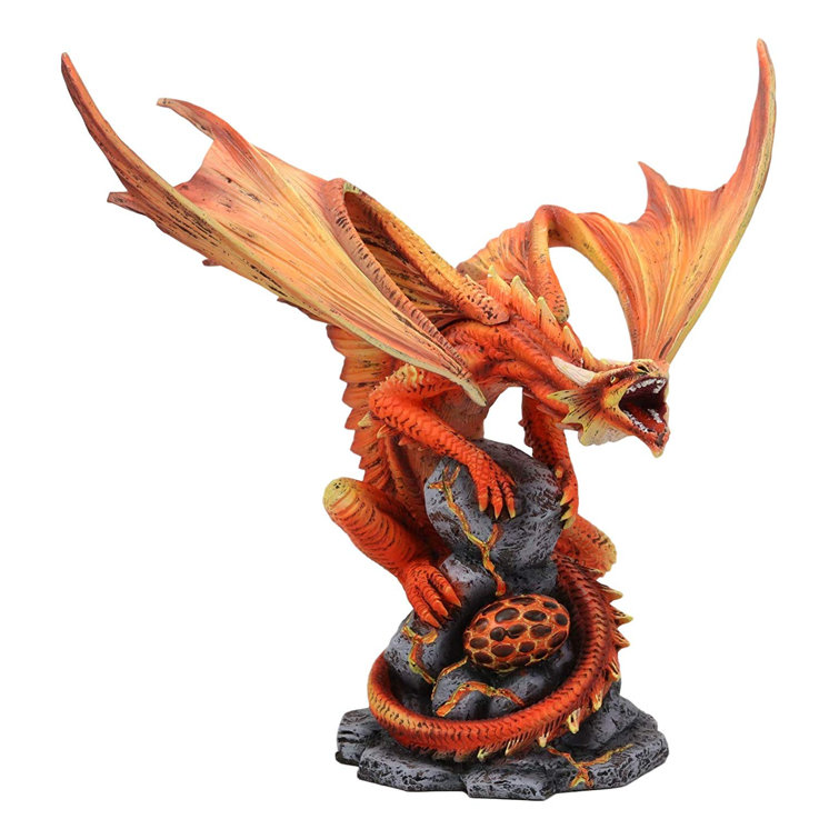 Dragon on Stone Pillar Guarding Hatchling Green mythical figurine D 