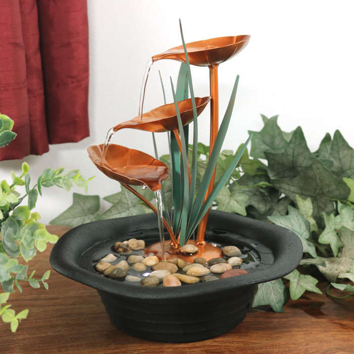 World Menagerie Yelton Resin Metal 3 Leaf Cascading Tabletop Water