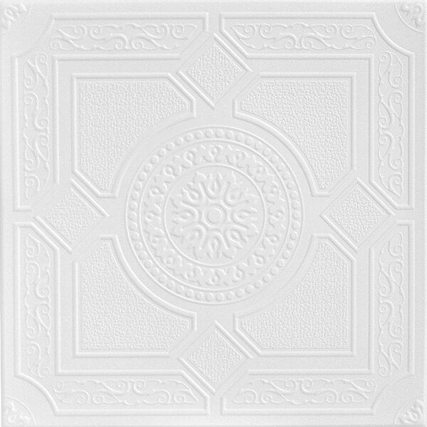 A La Maison Ceilings R30 Kensington Gardens Foam Glue-up Ceiling Tile Plain White Pack of 8 21.6 sq. ft./Case 