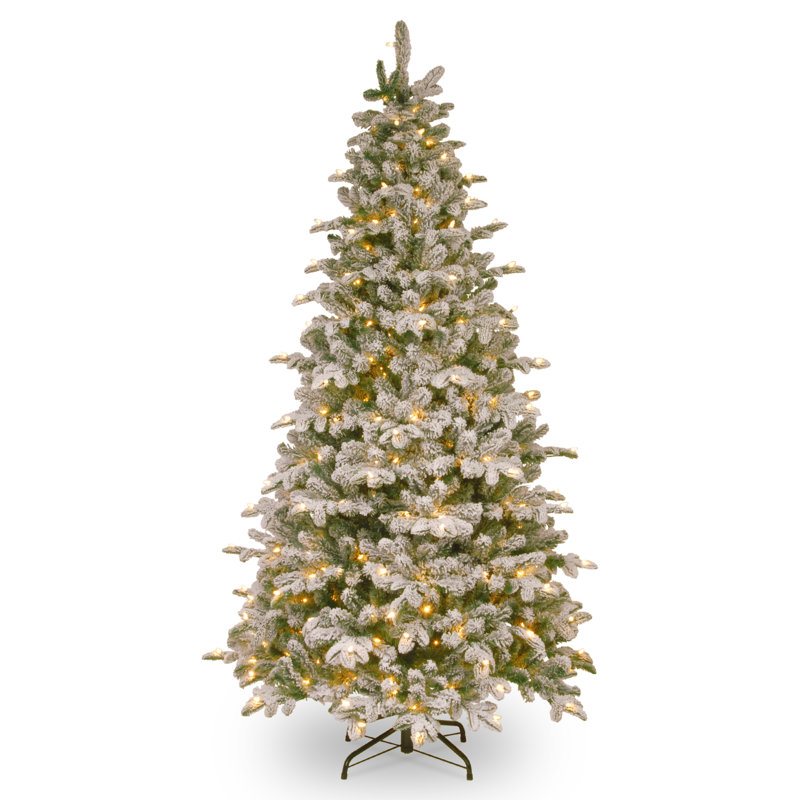 Snowy Frosted Green Fir Artificial Christmas Tree With Clear White Lights Reviews Birch Lane
