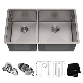 33 L X 19 W Double Basin Undermount Kitchen Sink With Drain Assembly