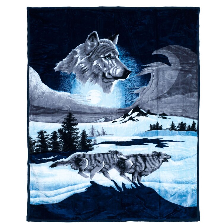 American Indian With Wolves Face Mink Style Raschel Blanket Queen or Full Size for sale online