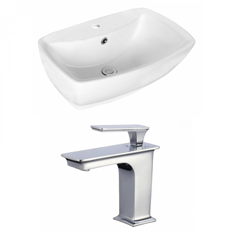 It is designed for a single hole faucet. American Imaginations It features a rectangle shape This vessel comes with a enamel glaze finish in White color It is constructed with ceramic This vessel is designed to be installed as a wall mount vessel It is designed for a single hole faucet. American Imaginations It features a rectangle shape This vessel comes with a enamel glaze finish in White color It is constructed with ceramic This vessel is designed to be installed as a wall mount vessel