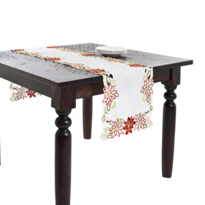 Holiday Poinsettia Embroidered and Cutwork Poinsettia Table Runner