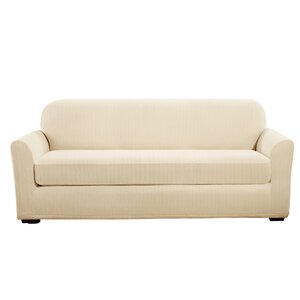 Stretch Pinstripe Box Cushion Sofa Slipcover