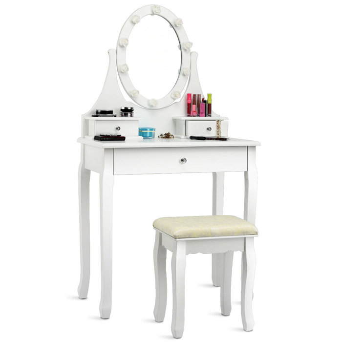 Astoria Grand Narelle 3 Drawer Makeup Vanity Set With Mirror