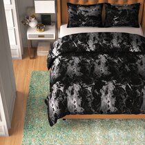 Black Satin Super King Size Duvet Cover & Fitted Sheet Set by Country Club