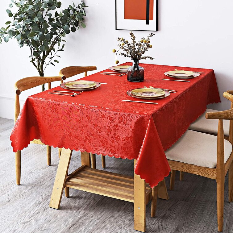 Wine Embossed Flowers PVC Tablecloth Vinyl Oilcloth Kitchen Dining Table 