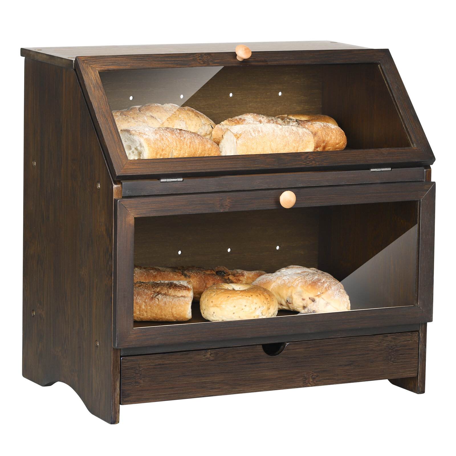 Foundry Select Bamboo Two-Layer Bread Box With Drawer & Reviews | Wayfair