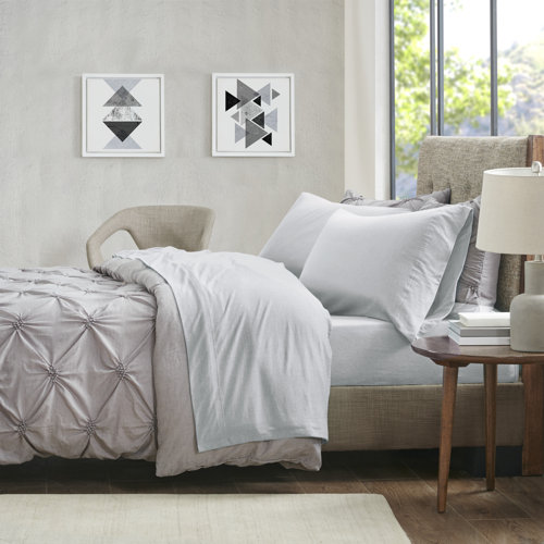 Basics Heather Cotton Jersey Bed Sheet Set Light Grey Full