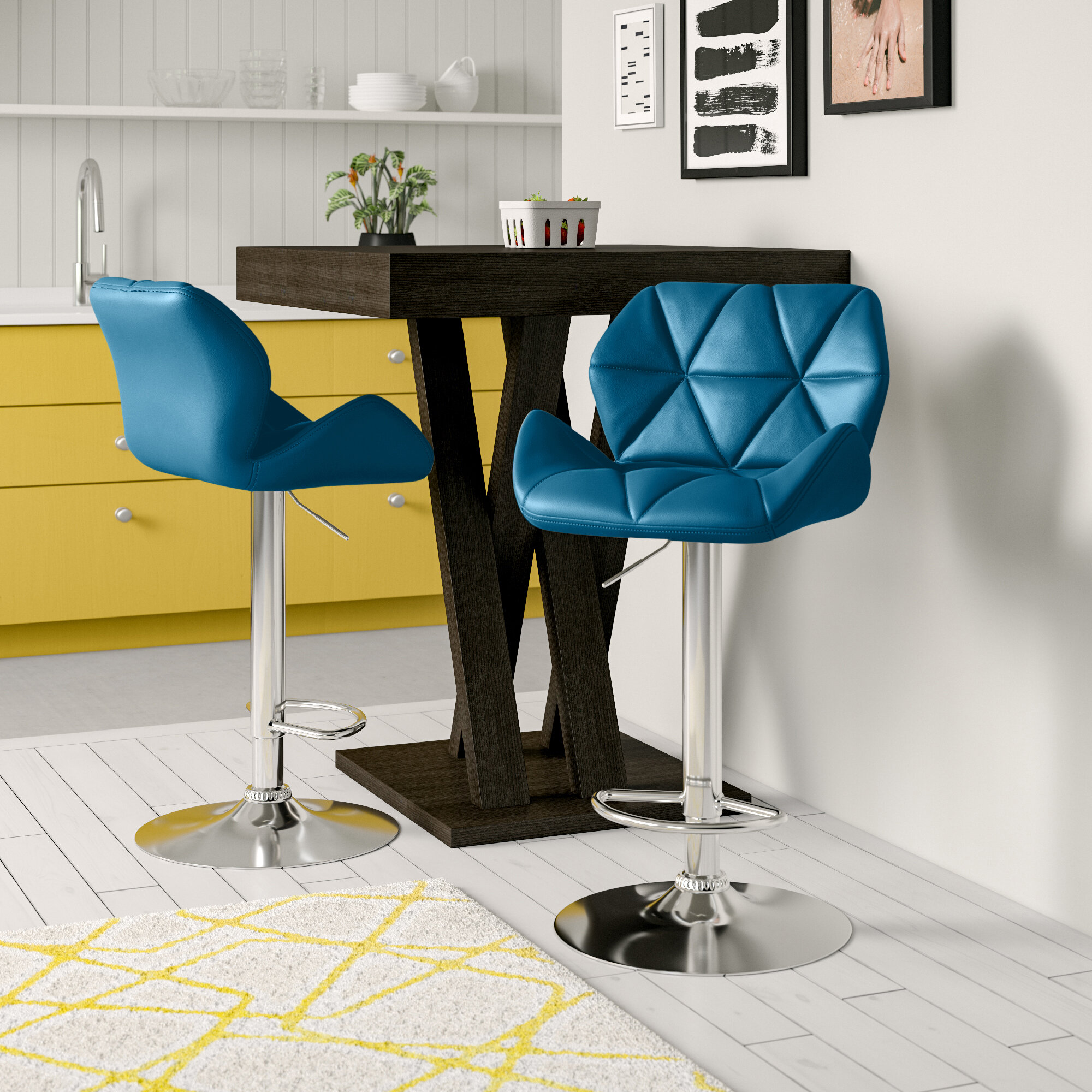 LOVEMYHOUSE Blue Bar Stool 1 SET Kitchen Stool Height and 360 ° Swivel Backless Metal Stool with Plastic Seat 