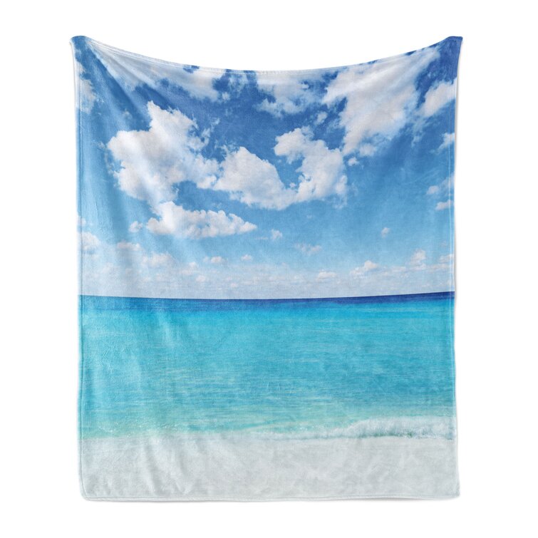 Ambesonne Ocean Soft Flannel Fleece Throw Blanket Surreal Tropical Seascape with Dreamy Sea and Sky Paradise Coast Hawaiian Art Cozy Plush for Indoor and Outdoor Use Turquoise White 50 x 70