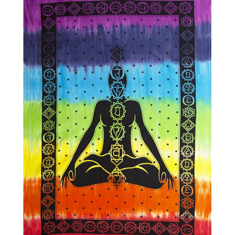 CHAKRAS WALL HANGING Ethnic Fabric Tapestries Meditation Diwali Mandala Tie& Dye 
