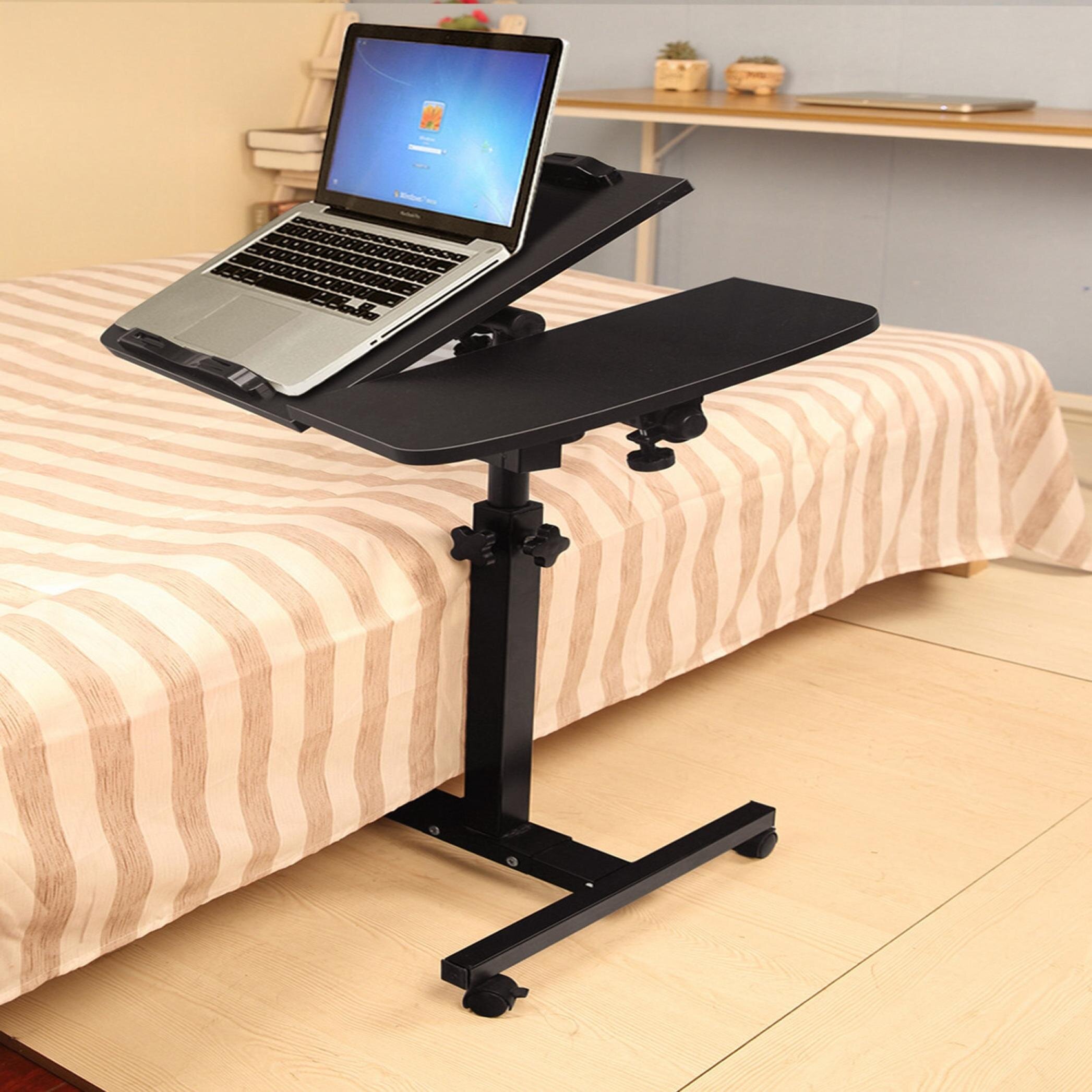 Bed Side Table Rolling Wheels Adjustable Movable Portable Laptop Computer Stand