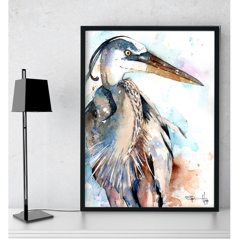 Breakwater Bay Great Blue Heron Watercolor Painting Print On