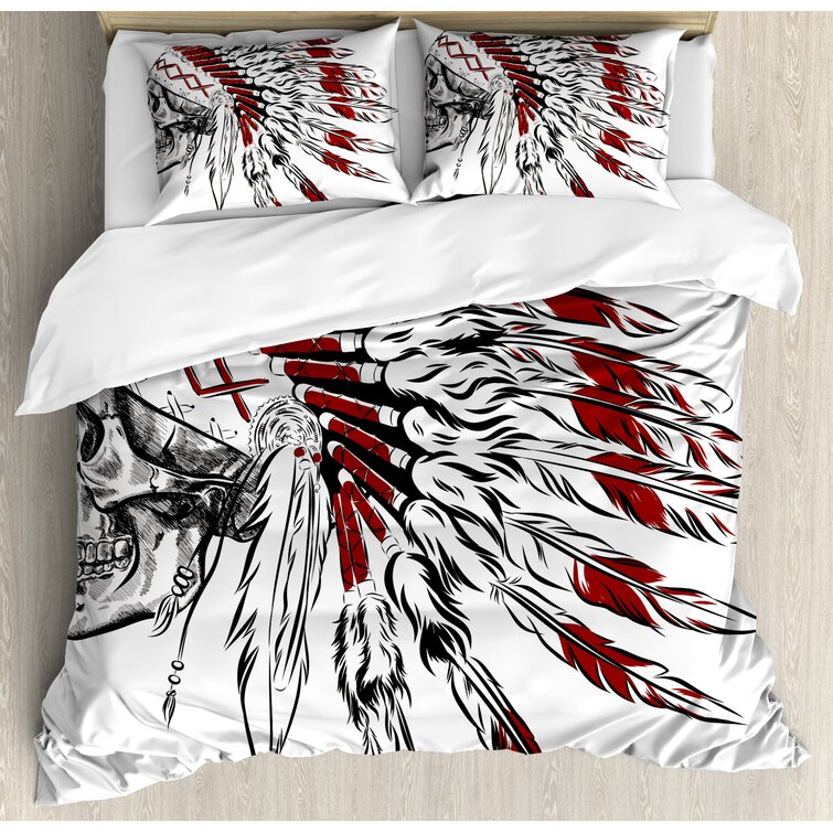 Ambesonne Feather Duvet Cover Set Headdress in Sketch Style with Color Splashes Primitive Decorative 2 Piece Bedding Set with 1 Pillow Sham Twin Size Black
