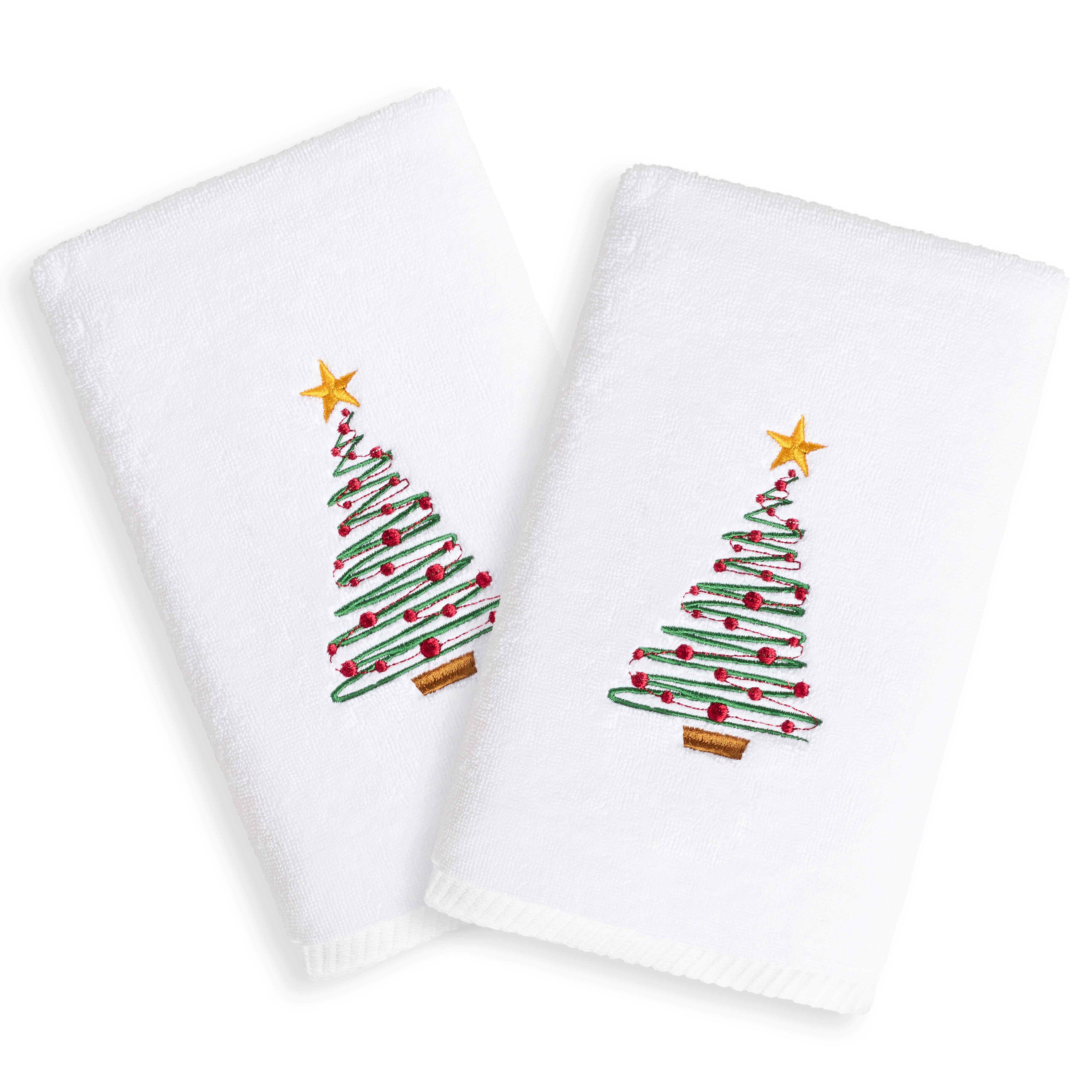Christmas Snowflakes Embroidered Fingertip Towels Embellished Set of 2 Ivory 