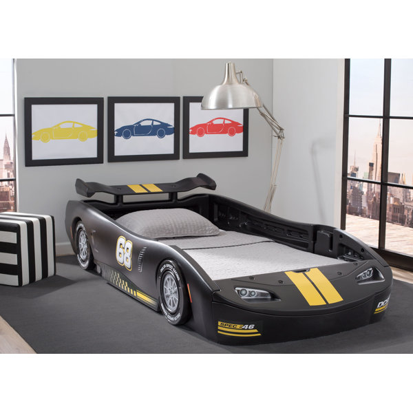 Boys Kids Childrens Racing Car Bed Soft Faux Leather with Mattress Option 