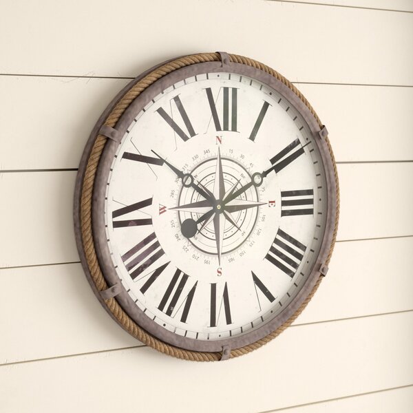 Wall Clock Extra Large Nautical style Brown metal Compass design 