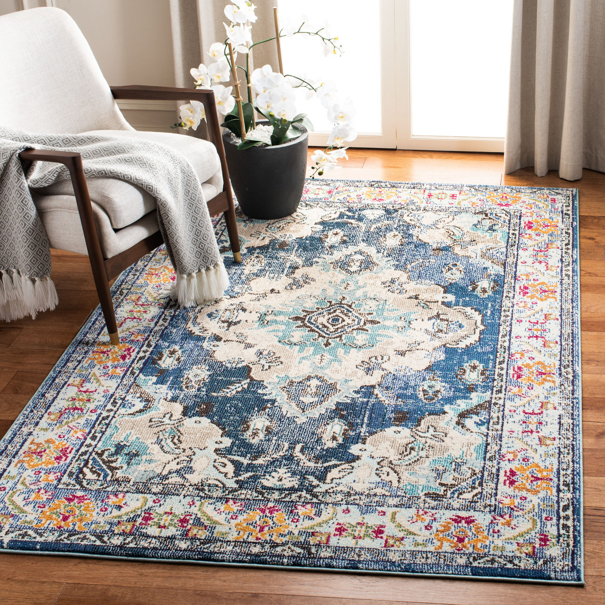 Three Posts Ponca Oriental Navy Light Blue Area Rug Reviews Wayfair