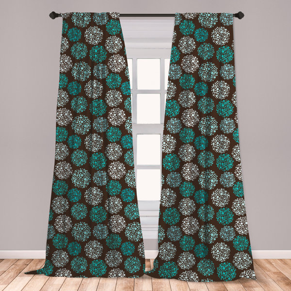 East Urban Home Ambesonne Brown And Blue Window Curtains Dots Forming Oval Shapes Retro Style Abstract Geometric Vintage Lightweight Decorative Panels Set Of 2 With Rod Pocket 56 X 63 Brown Turquoise