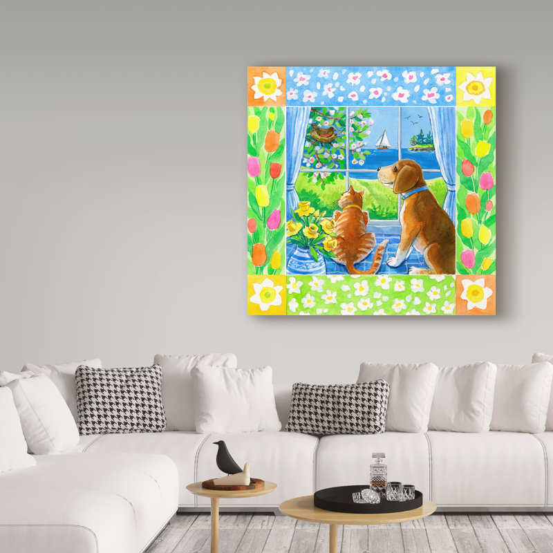 Trademark Art Spring Cat And Dog Acrylic Painting Print On