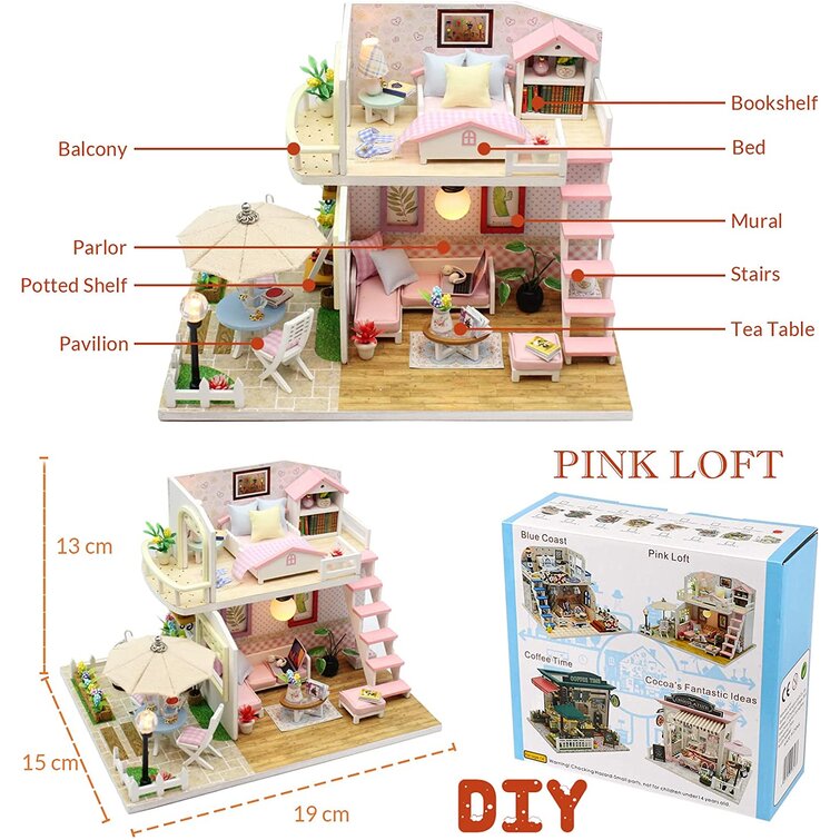 Assembly DIY Education Toy 3D Wooden Model Puzzles Blue Dreamed Little House 