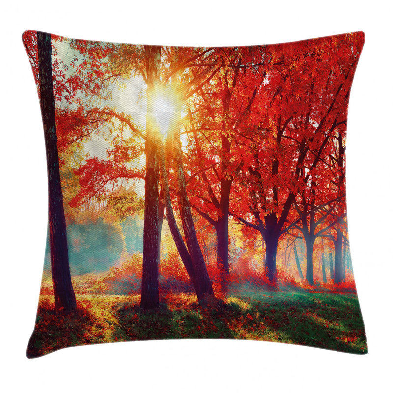 East Urban Home Autumnal Foggy Park Fall Nature Scenic Scenery Maple Trees Sunbeams Woods Indoor Outdoor 36 Throw Pillow Cover Wayfair