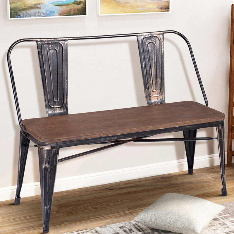Williston Forge Mid Century Industrial Style Distressed Metal Bench With Wooden Seat Panel Vintage Dining Table Bench For Hallway Kitchen Cafe Pub Wayfair Ca