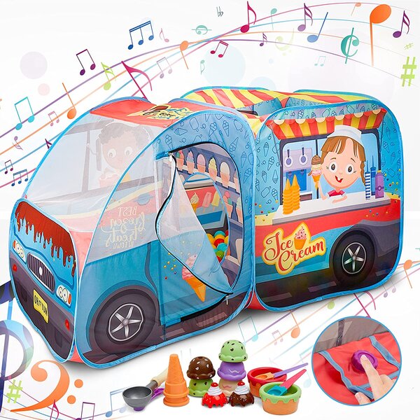 MeeYum Kids Pop Up Play Tent Foldable Indoor Outdoor Ice Cream Truck Playhouse for Toddlers Boys and Girls 