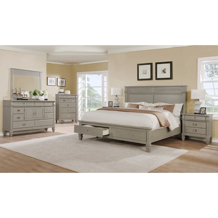 Vasilikos Gray Solid Wood Construction Platform 5 Piece Bedroom Set