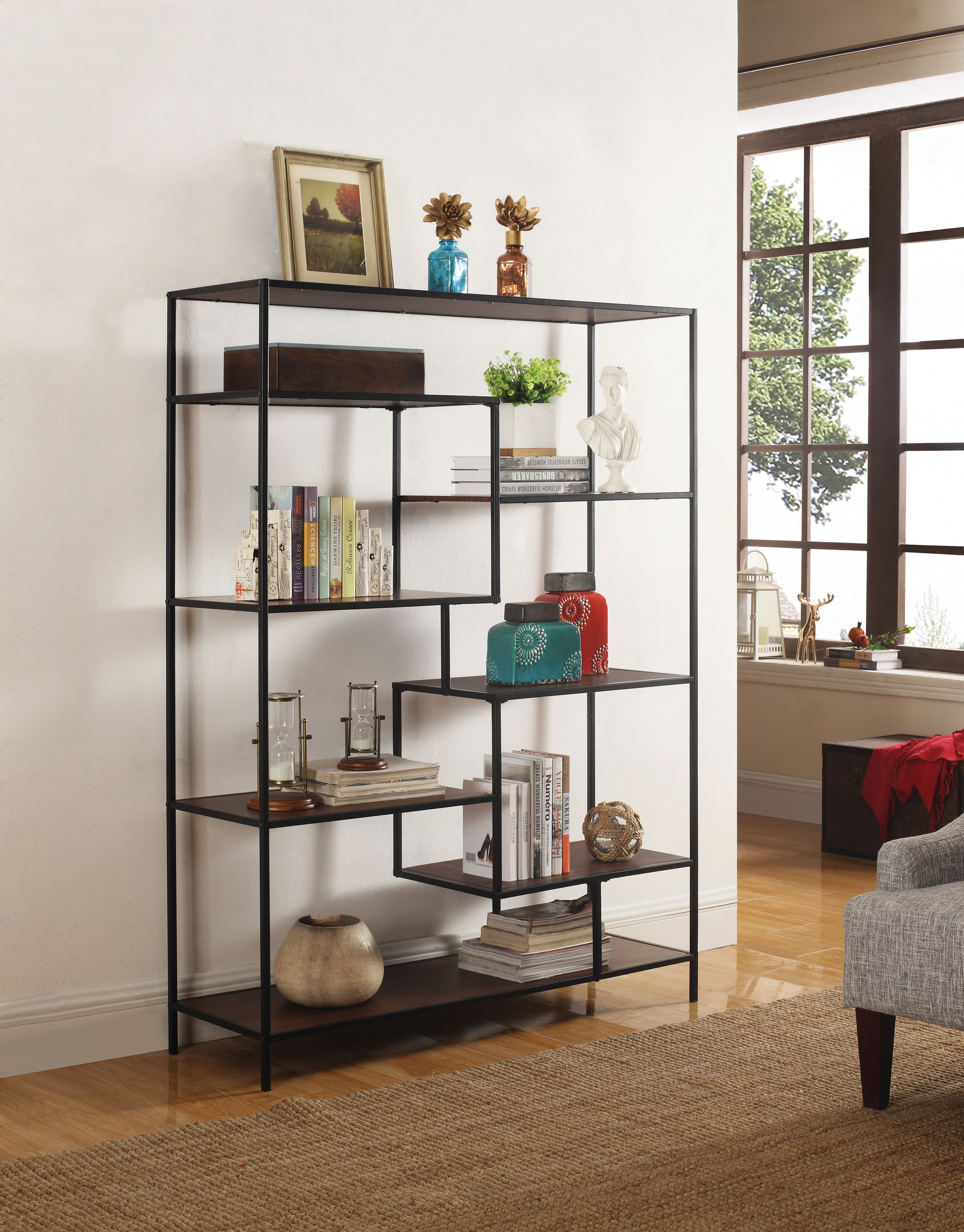 Corrigan Studio® Mavis 65'' H x 48'' W Steel Geometric Bookcase | Wayfair