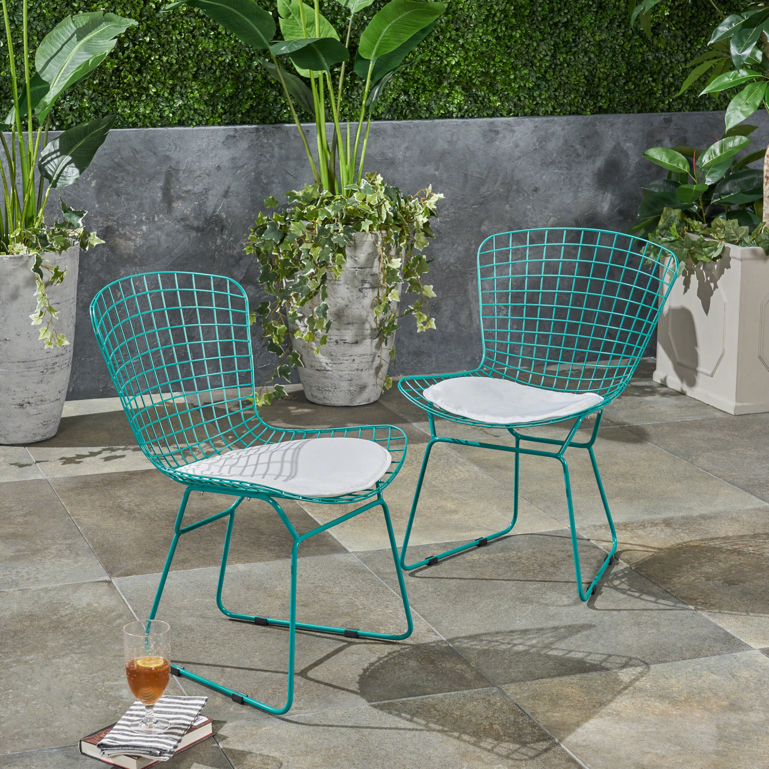 blue and white patio chairs