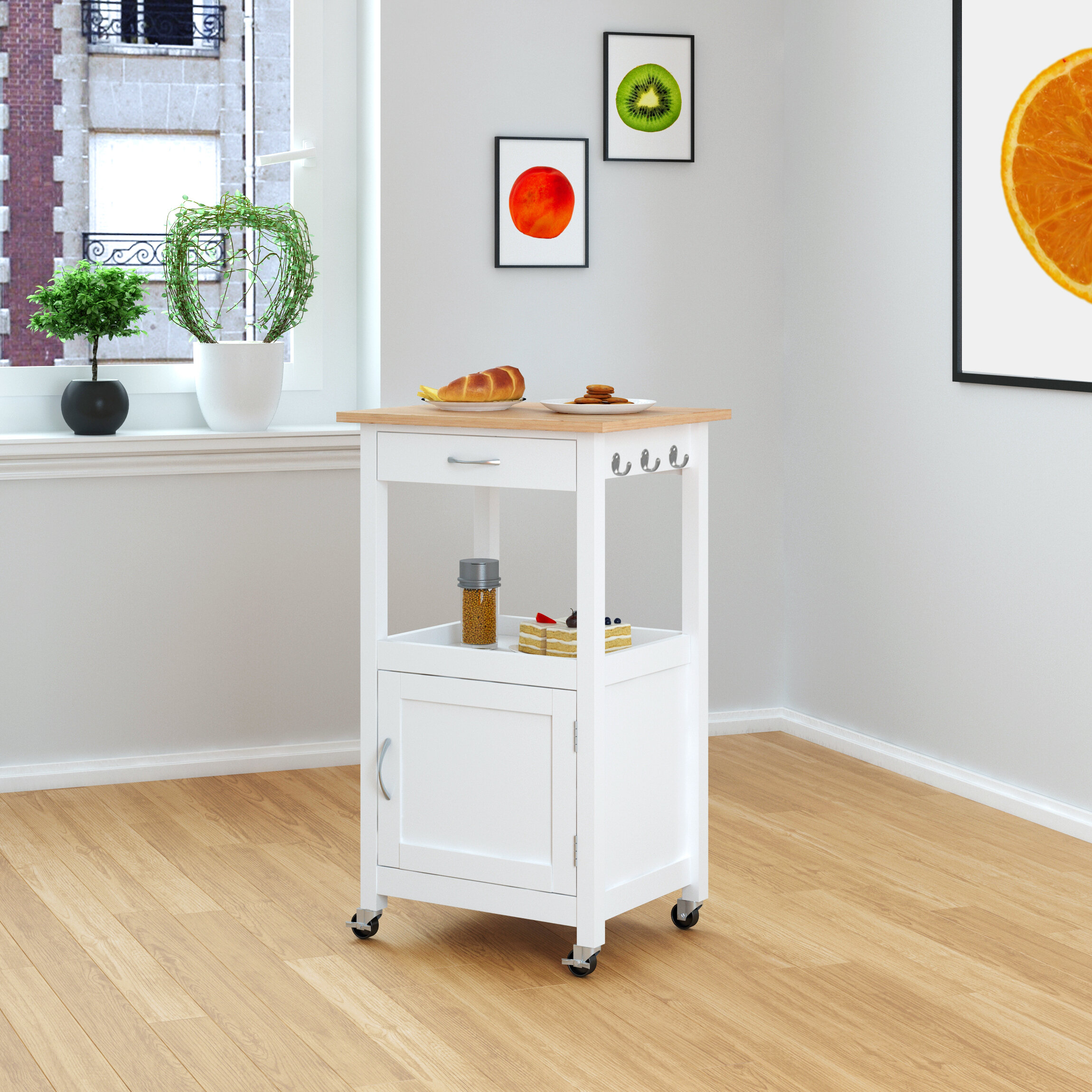 Stone Look Countertop Relaxdays Kitchen Cart with Tray and Drawer HxWxD: 85x60x40 cm Grey Bottle Rack Pine Wood 