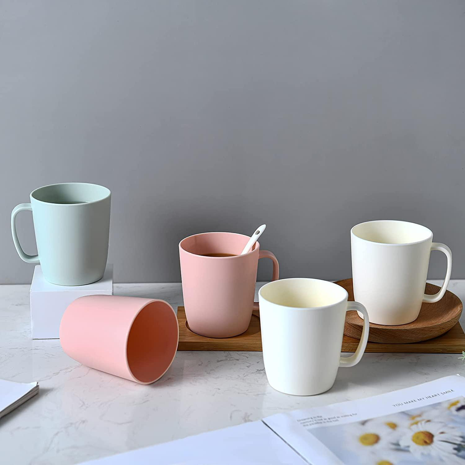 Romeidata Coffee Mugs Set Of 5 Plastic Coffee Cups Set 10 Ounce Unbreakable Coffee Mug Plastic With Handle 3 Basic Colors Reusable Plastic Mug Dishwasher Safe Wayfair